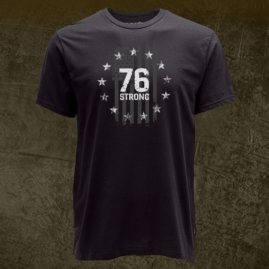 Dark Faded Flag With 76Strong BLACK T-shirt